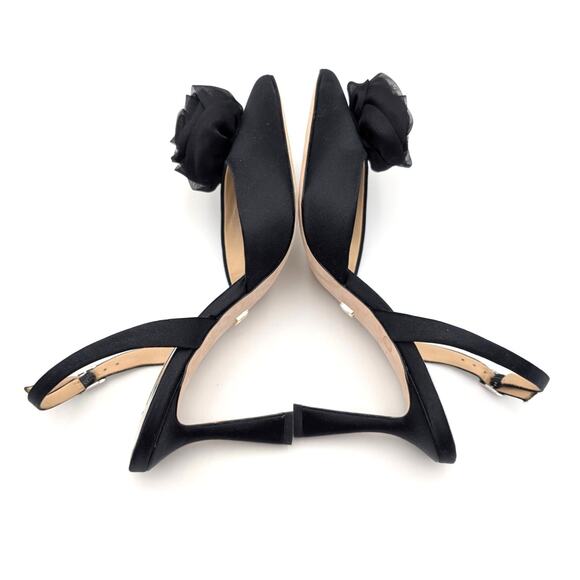 Badgley Mischka Carlise Satin Rosette Slingback Pumps Women's Black Size US6 - Picture 5 of 13